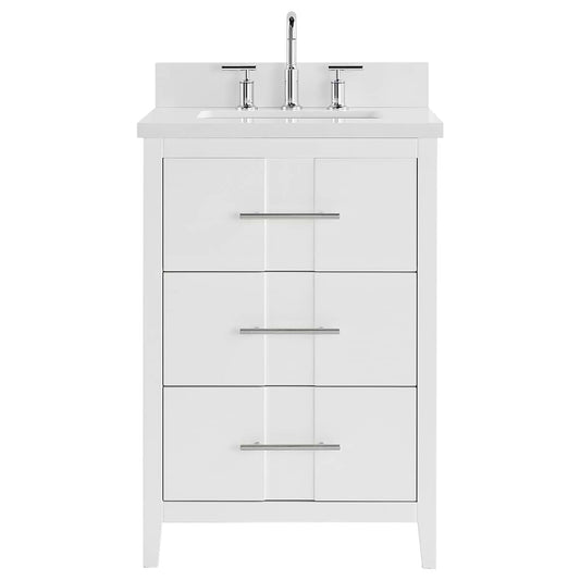 Iconic White and Silver 24" Single Vanity with Pure White Quartz Top (discontinued)