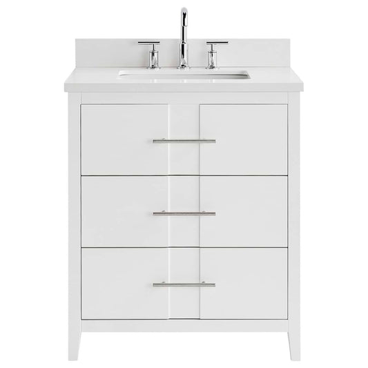 Iconic White and Silver 30" Single Vanity with Pure White Quartz Top (discontinued)