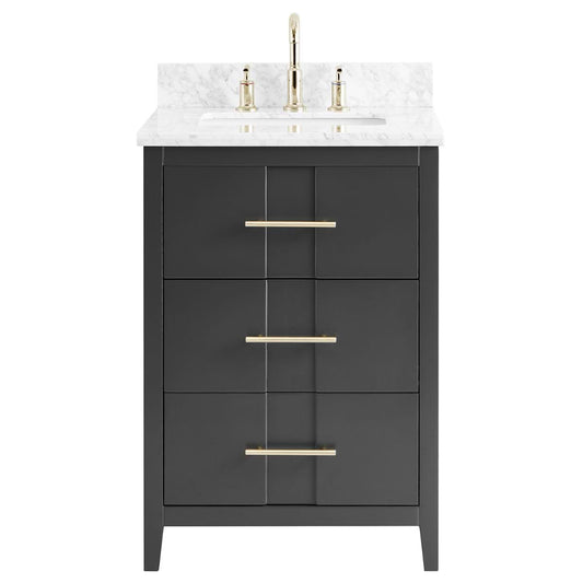 Iconic Charcoal and Gold 24" Single Vanity with Carrara Marble Top (discontinued)