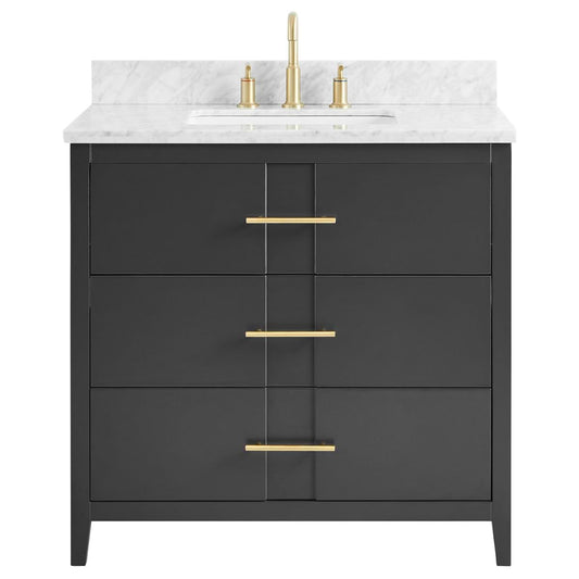 Iconic Charcoal and Gold 36" Single Vanity with Carrara Marble Top (discontinued)