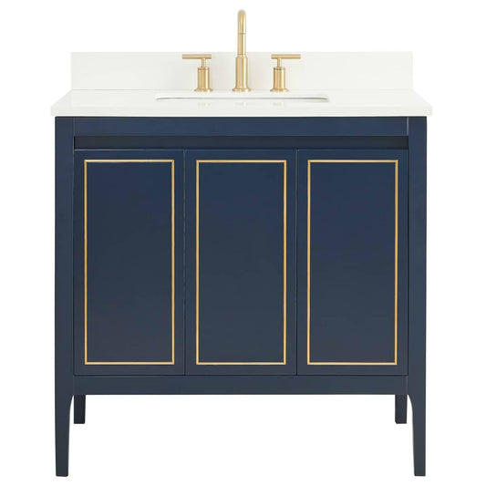 Province Navy and Gold 36" Single Vanity with Pure White Quartz Top