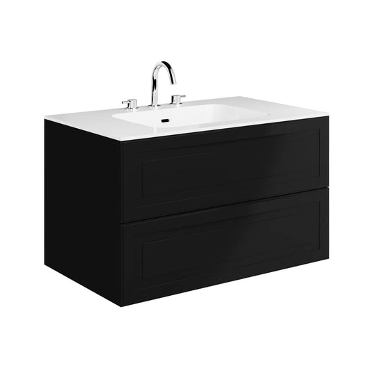 Alma Black 36" Single Vanity with Integrated White Solid Surface Top (discontinued)