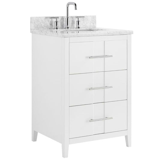Iconic White and Silver 24" Single Vanity with Carrara Marble Top (discontinued)