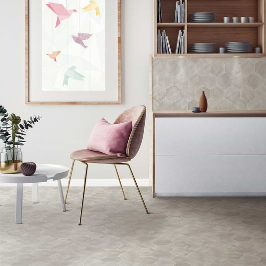 Tiberio Taupe 6" Hex Matte