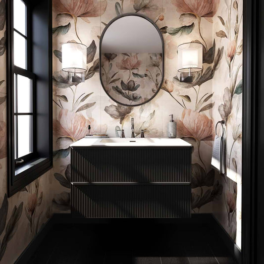 Astor Black 36" Single Vanity with Integrated White Solid SurfaceTop