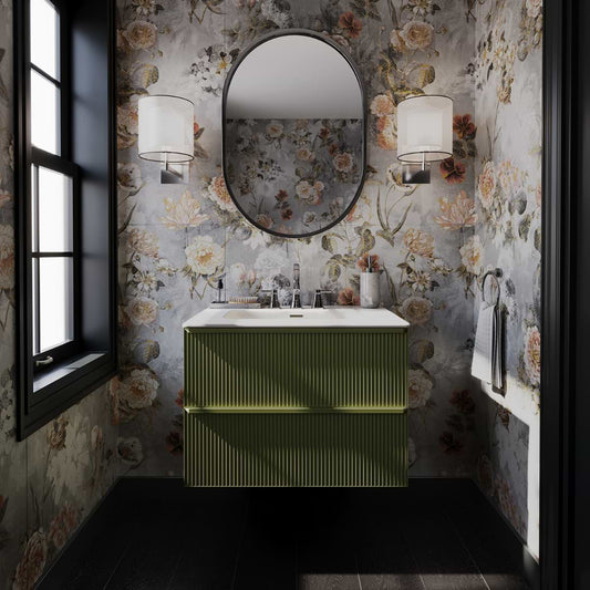 Astor Olive 30" Single Vanity with Integrated White Solid SurfaceTop
