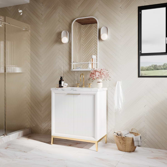 Bungalow White and Gold 30" Single Vanity with Carrara Marble Top (discontinued)