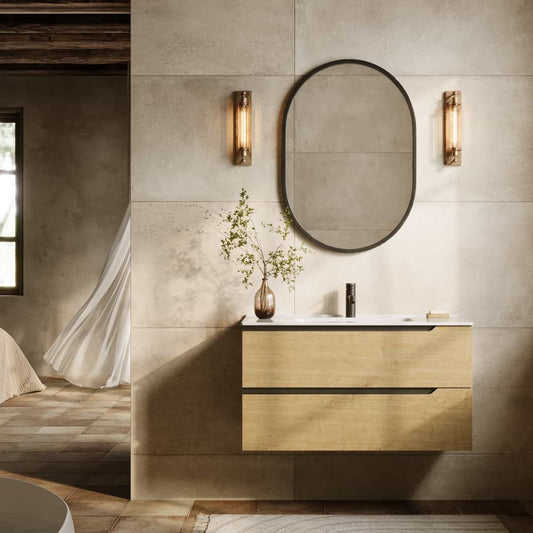 Duo Blonde Wood 40" Single Vanity with Integrated White Ceramic Top