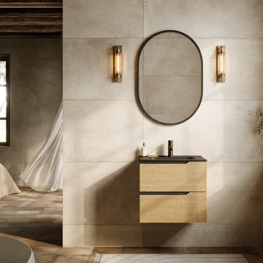 Duo Blonde Wood 24" Single Vanity with Integrated Black Ceramic Top