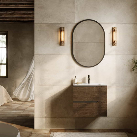 Duo Weathered Oak 24" Single Vanity with Integrated White Ceramic Top