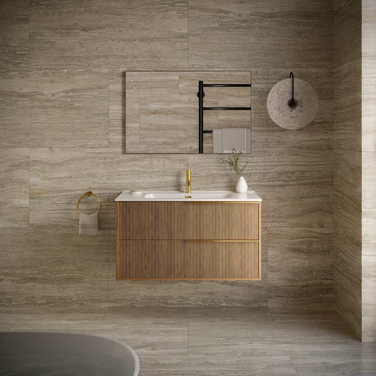 Kora Art Faux Fluted 40" Single Vanity with Gold Handles without Top