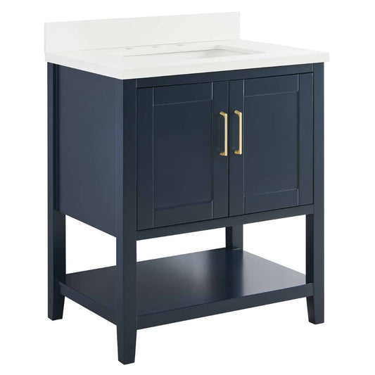 Sheraton 30" Navy Vanity with Pure White Quartz Top and Ceramic Basin (discontinued)