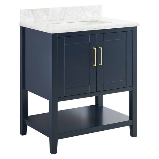 Sheraton 30" Navy Vanity with Carrara Marble Top and Ceramic Basin (discontinued)