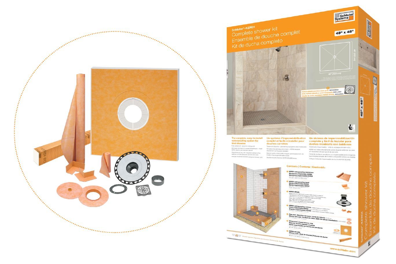 All-in-one Shower Kit: 38x60 Offset Shower Pan (Tray), 2 inch PVC Flange and 4 Inch Shower Drain Cover in Contour Design with Brushed Nickel Finish (KD4GRKATGB Grate), Shower Installation Kits All-in-one Shower Kit: 38x60 Offset Shower Pan (Tray), 2 inch PVC Flange and 4 Inch Shower Drain Cover in Contour Design with Brushed Nickel Finish (KD4GRKATGB Grate), Shower Installation Kits