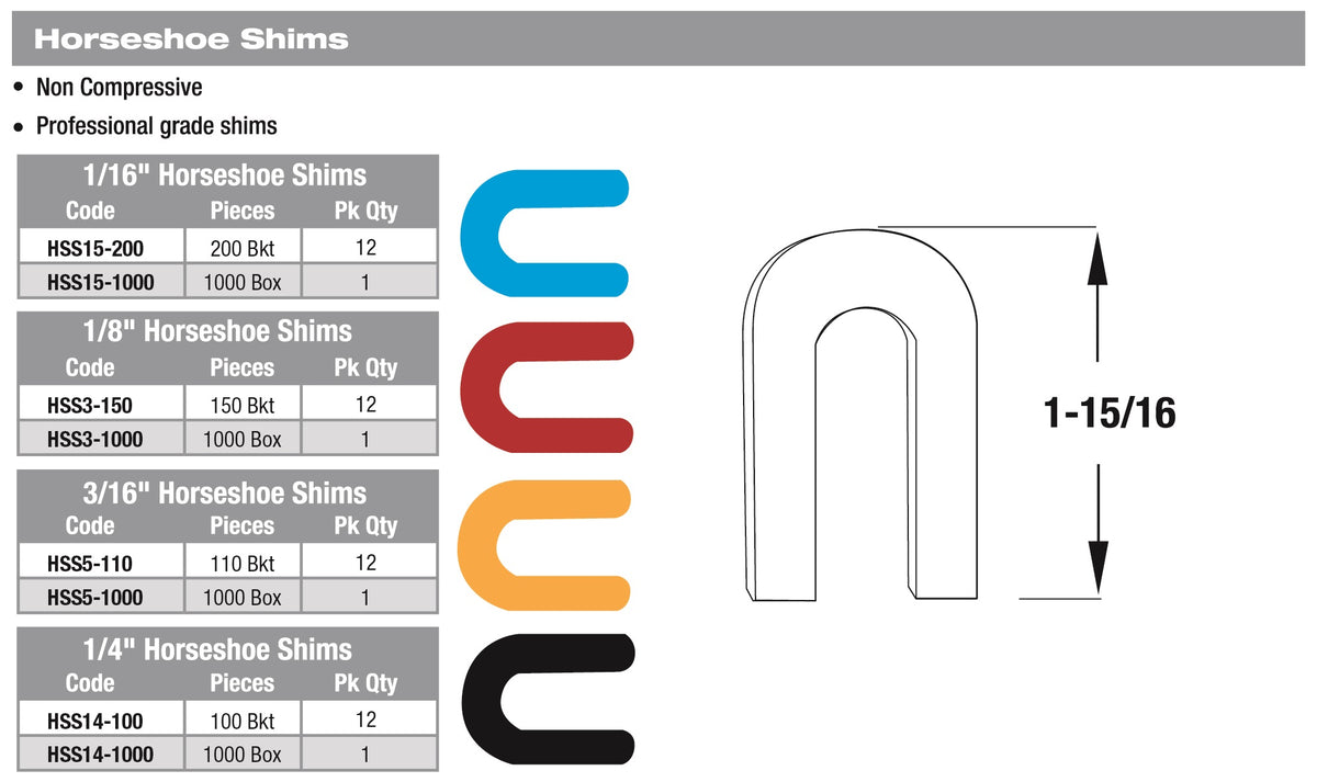 1/16" Horseshoe Shim, 1,000 Box