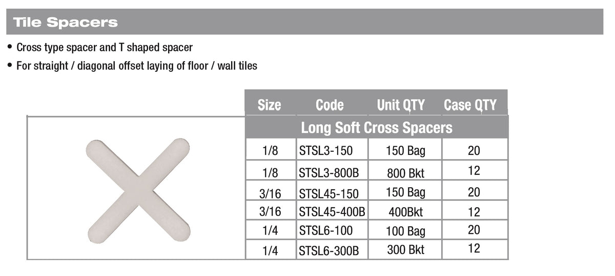 1/8" Long Soft Tile Spacer, 800 pcs bucket