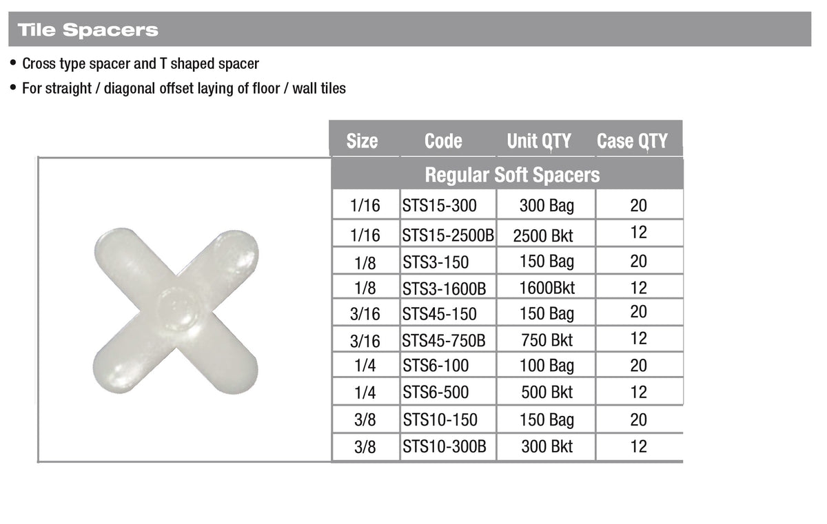 1/8" Soft Regular Size Tile Spacer, 150 pcs bag
