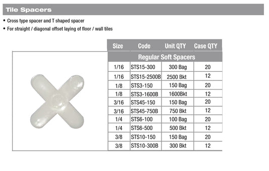1/8" Soft Regular Size Tile Spacer, 150 pcs bag