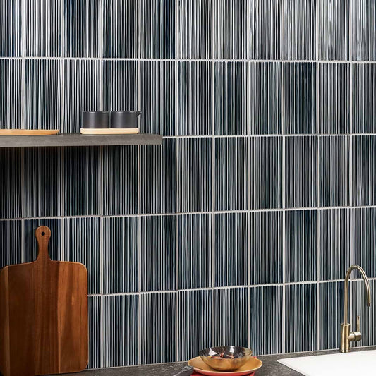 Midnight Blue Fluted Ridged 4.5X9 Polished