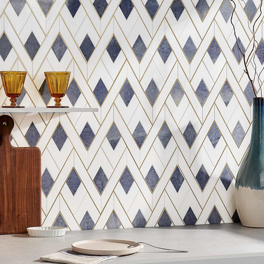 Azul- White Thassos, Blue Macauba, Brass Polished