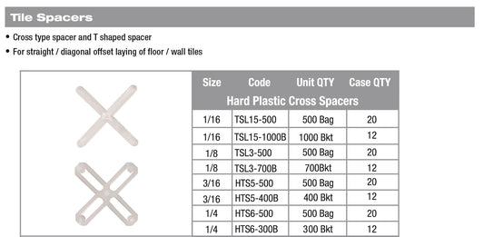 3/16" Long Hard Plastic Tile Spacer, 500 pcs bag