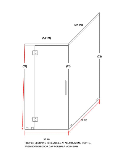 Glass Shower Enclosure 37",37"x72"