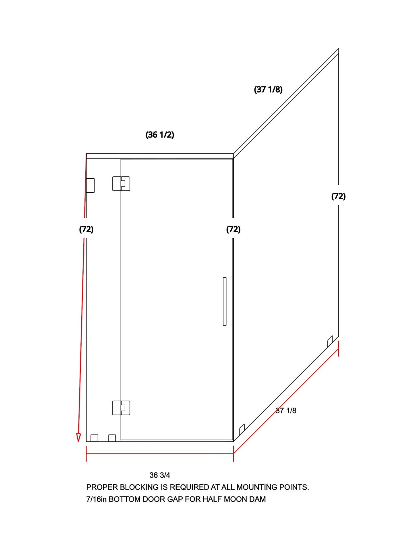 Glass Shower Enclosure 37",37"x72"