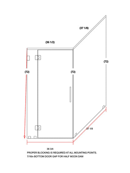 Glass Shower Enclosure 37",37"x72"