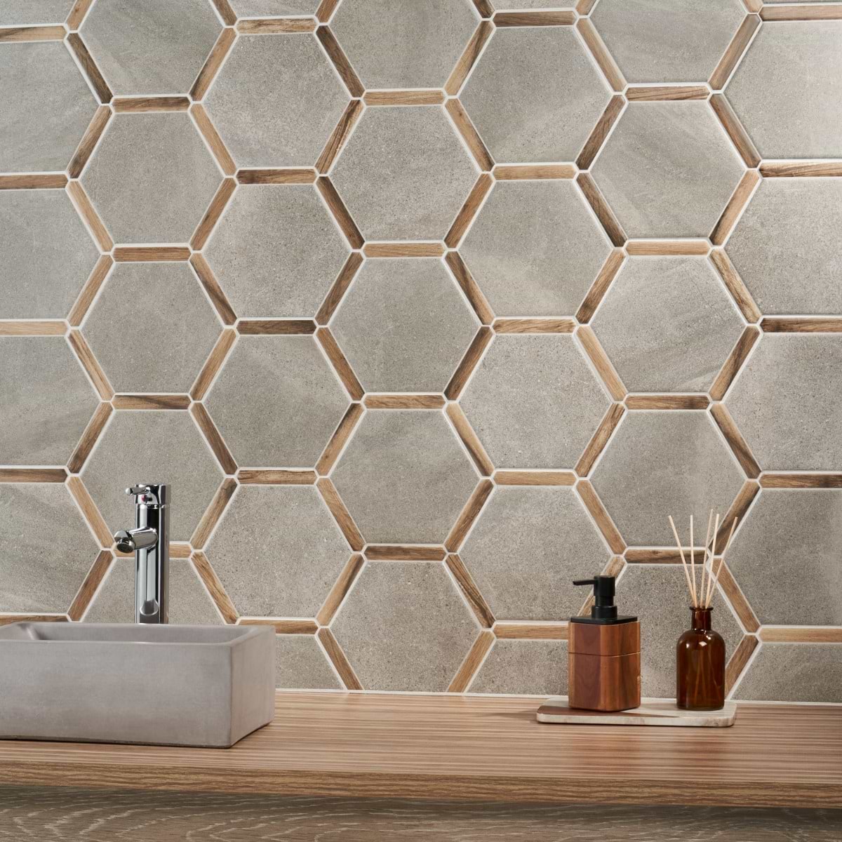 Cemento Gray 9" Hex Matte