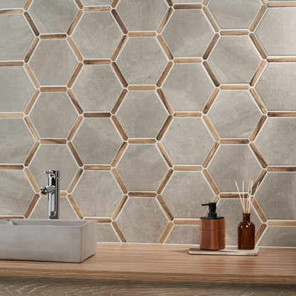 Cemento Gray 9" Hex Matte