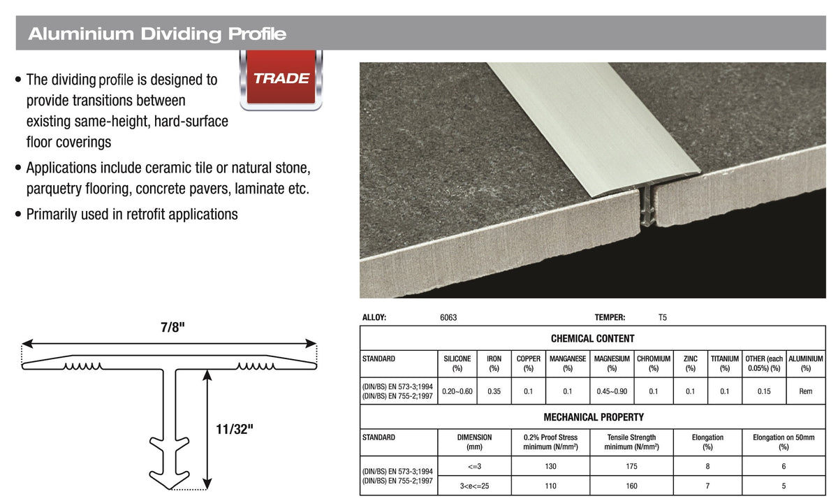 Aluminum Dividing Profile Satin Nickel
