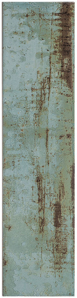 Andalusia 4x16 matte and glossy tile face, sage green with rust patina streaking