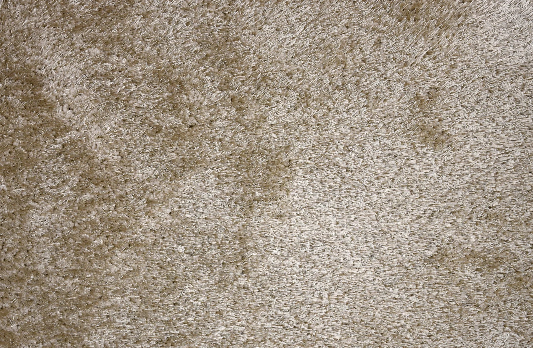 A close-up texture shot of a shaggy, high-pile carpet in a warm beige or taupe color.