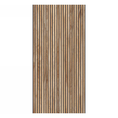 Wooden slat panel with horizontal stripes on a white background