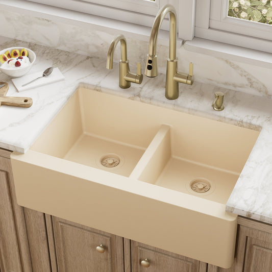 Bisque Double Equal Bowl Farmhouse Sink 34"