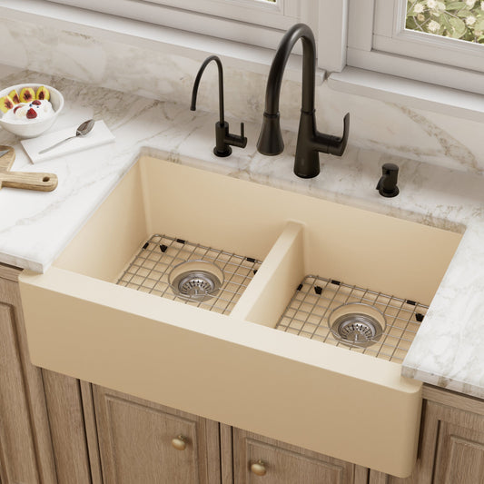 Bisque Double Equal Bowl Farmhouse Sink 34"