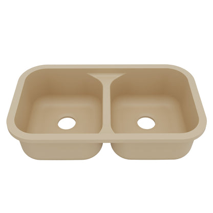 Bisque Double Equal Bowl Seamless Undermount Sink 32-1/2"