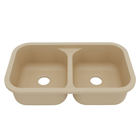 Bisque Double Equal Bowl Seamless Undermount Sink 32-1/2"