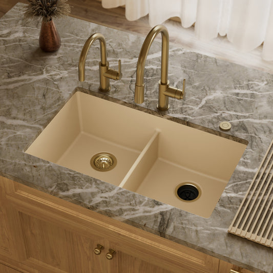 Bisque Double Equal Bowl Undermount Sink 32-3/8"