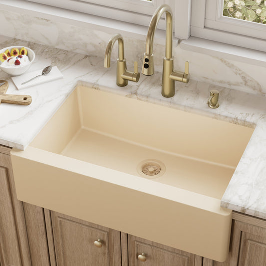 Bisque Large Single Bowl Farmhouse Sink 34"