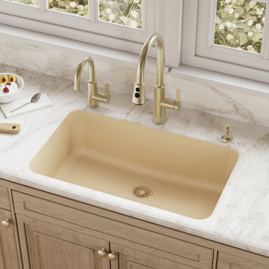 Bisque Large Single Bowl Seamless Undermount Sink 30-7/8"