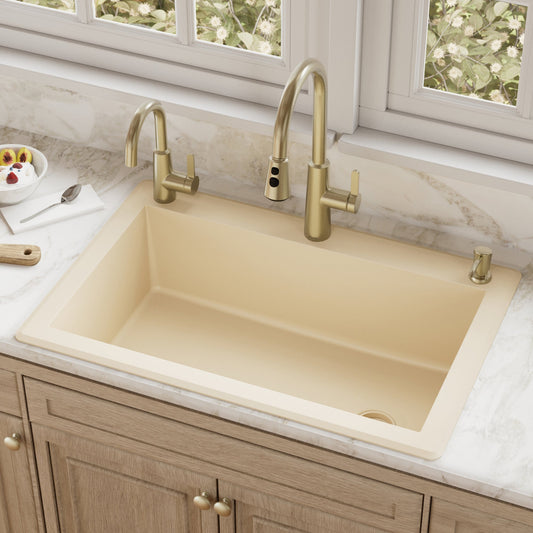 Bisque Large Single Bowl Top Mount Sink 33"