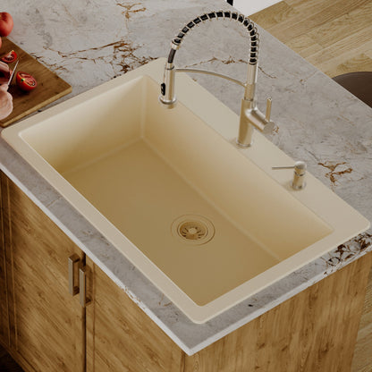 Bisque Large Single Bowl Top Mount Sink 33"