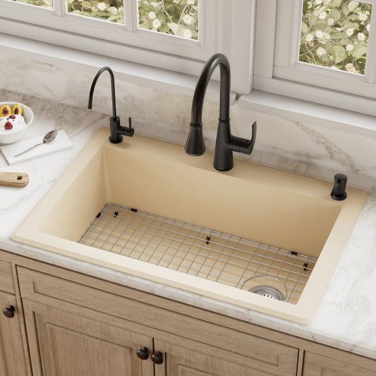 Bisque Large Single Bowl Top Mount Sink 33"