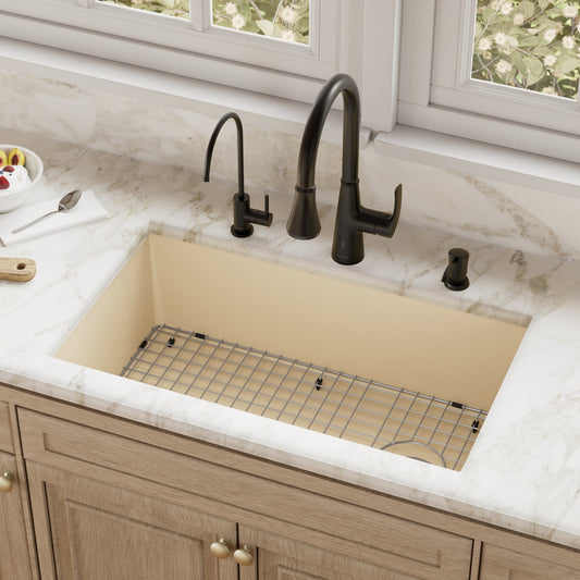 Bisque Large Single Bowl Undermount Sink 31-7/16"