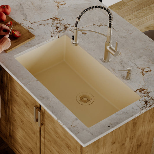 Bisque Large Single Bowl Undermount Sink 32-3/8"