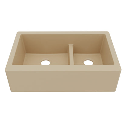 Bisque Large/Small Bowl Farmhouse Sink 34"