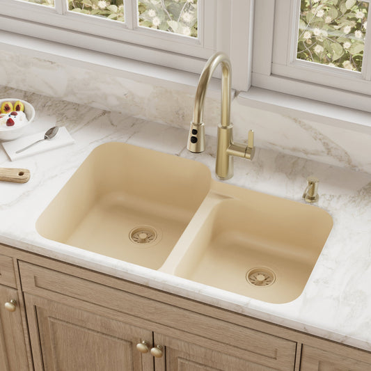 Bisque Large/Small Bowl Seamless Undermount Sink 32-1/2"