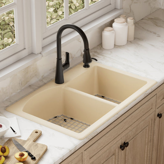 Bisque Large/Small Bowl Top Mount Sink 33"