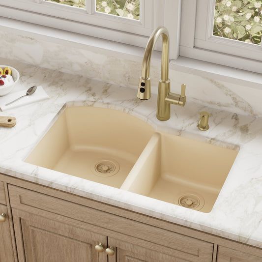 Bisque Large/Small Bowl Undermount Sink 32"
